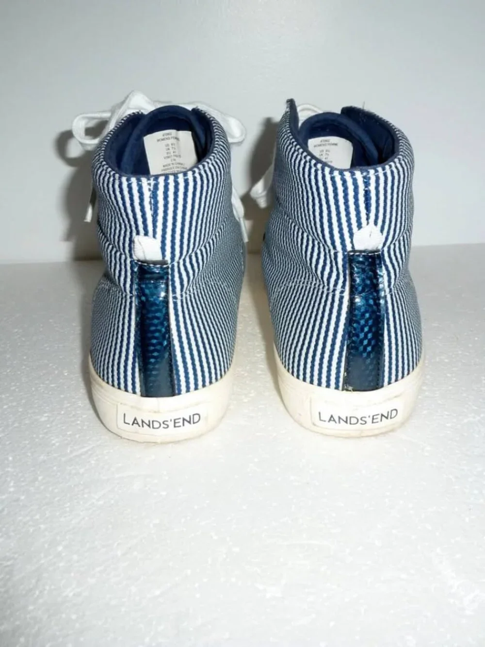 Lands' End Blue & White High Top Sneakers / Shoes - Women SZ 9.5